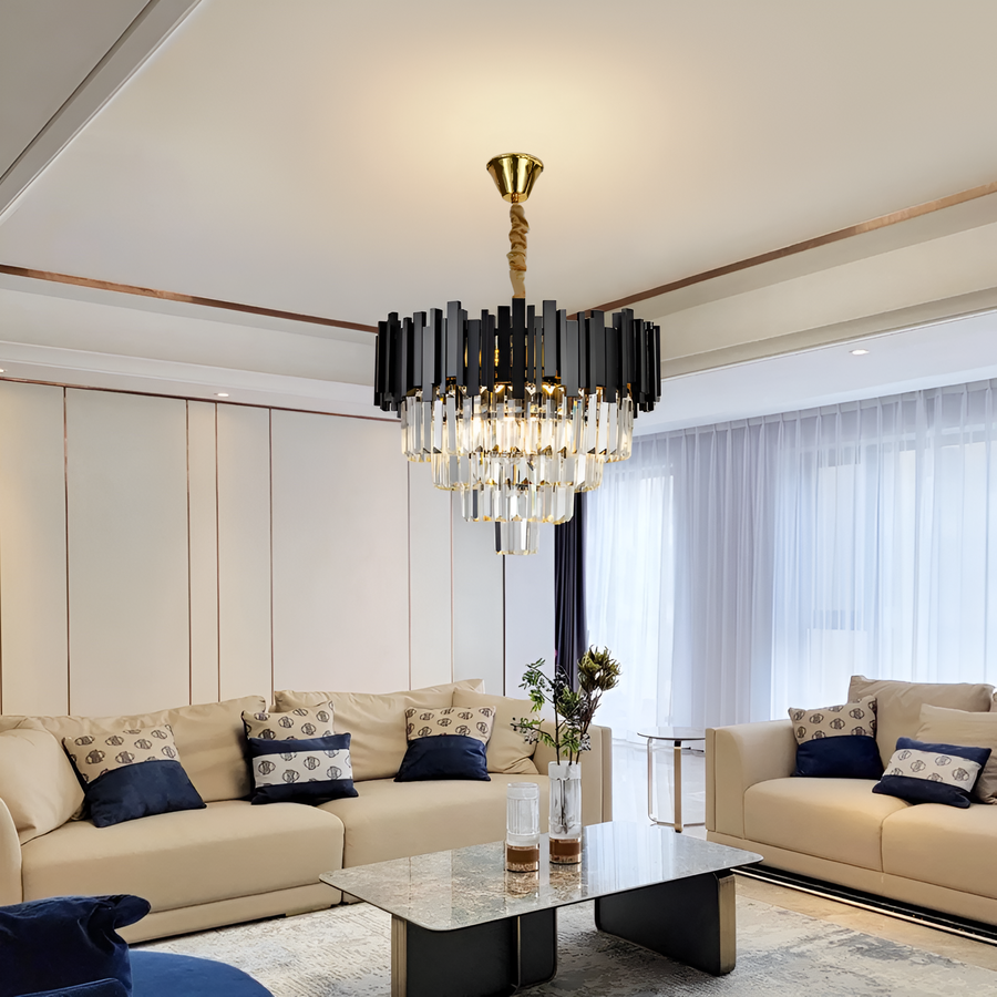 BLOIS Nobile Crystal Chandelier 4xE14, Diameter 40cm, Black, Adjustable Height