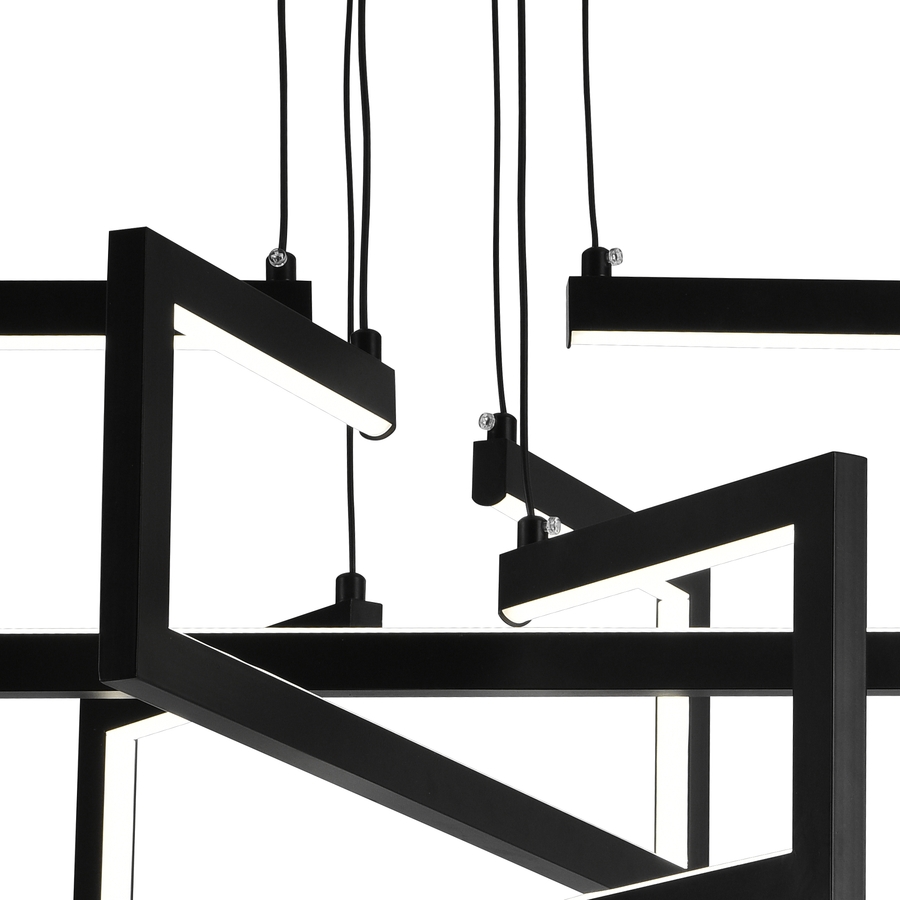 LED chandelier with remote control, Suspended 73W, 3 Elements, Cold/Warm/Neutral light, Dimmable, Adjustable height, Black