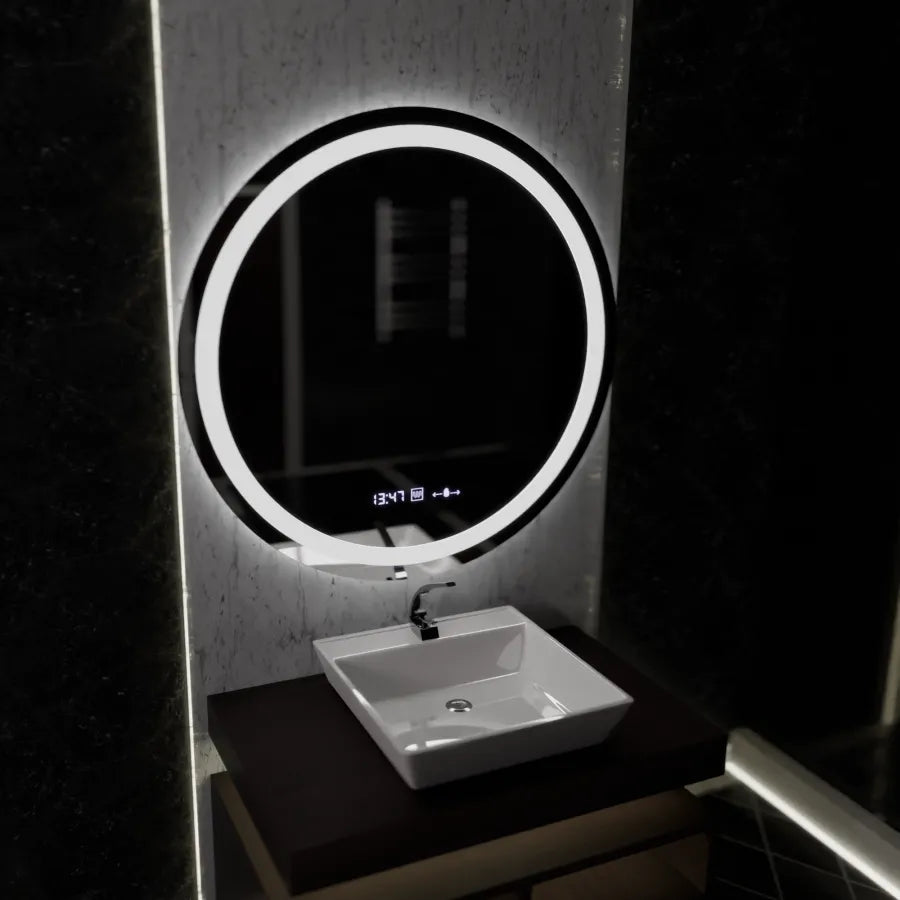 LED Round Mirror, 100cm, Celeste MotionGlow Marcello, Demister System, Clock & Thermometer, Dimmable
