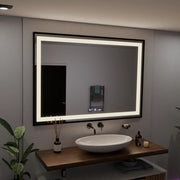 Rectangular LED Mirror, 100x70cm, Verite Majeste Noir Motion Glow Marcello, Demister System, Clock & Thermometer, Dimmable