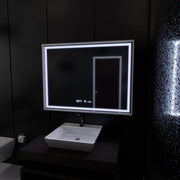 Rectangular LED mirror, 120x80cm, Verite Imperial Silver Motion Glow Marcello, Demister System, Clock & Thermometer, Dimmable