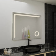 Rectangular LED mirror, 100x80cm, Precision MotionGlow Marcello, Demister System, Clock & Thermometer, Cosmetic Magnifier, Dimable