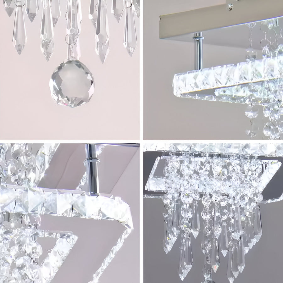 LED chandelier Alberico square, 19W, cold/hot/neutral light, crystal, glossy chrome
