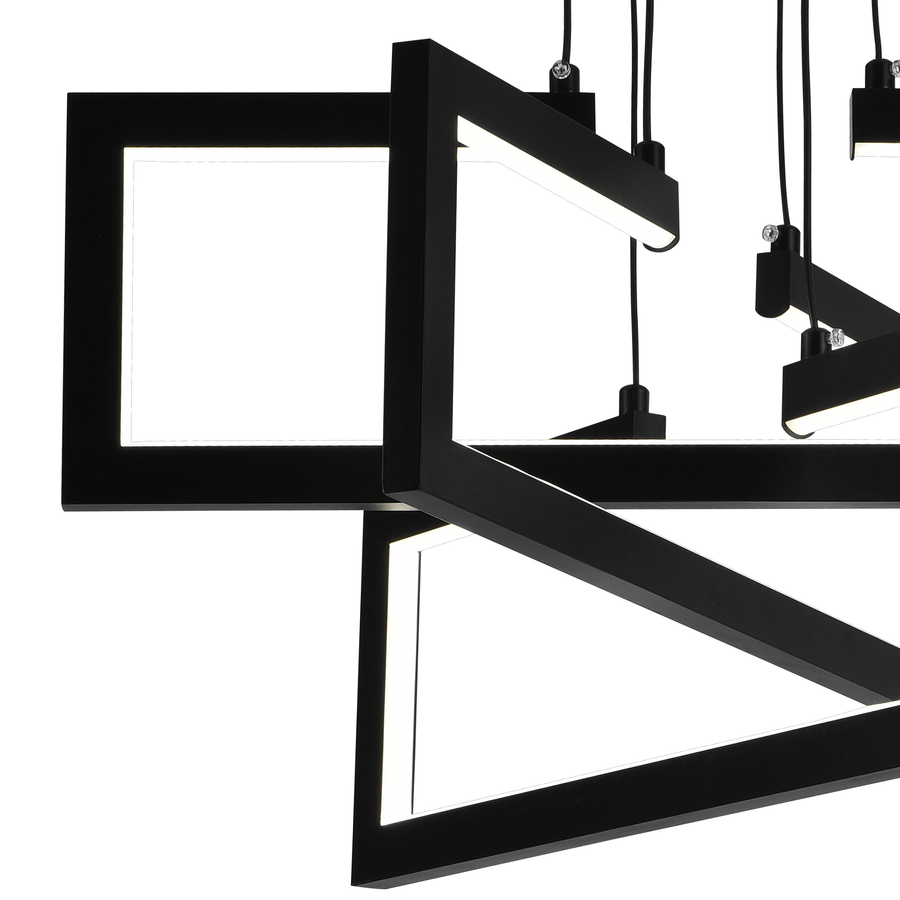 LED chandelier with remote control, Suspended 73W, 3 Elements, Cold/Warm/Neutral light, Dimmable, Adjustable height, Black