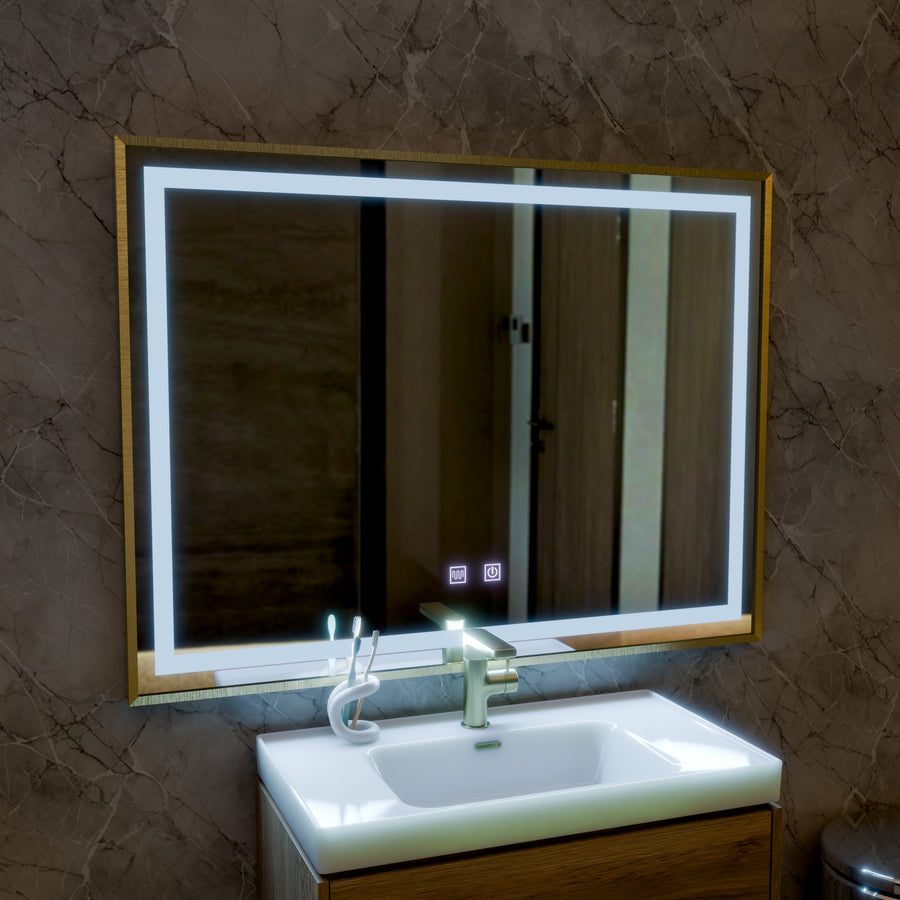 Kariri Touch LED Mirror, 80x60 cm, Defog function, Gold Rose Brushed Frame
