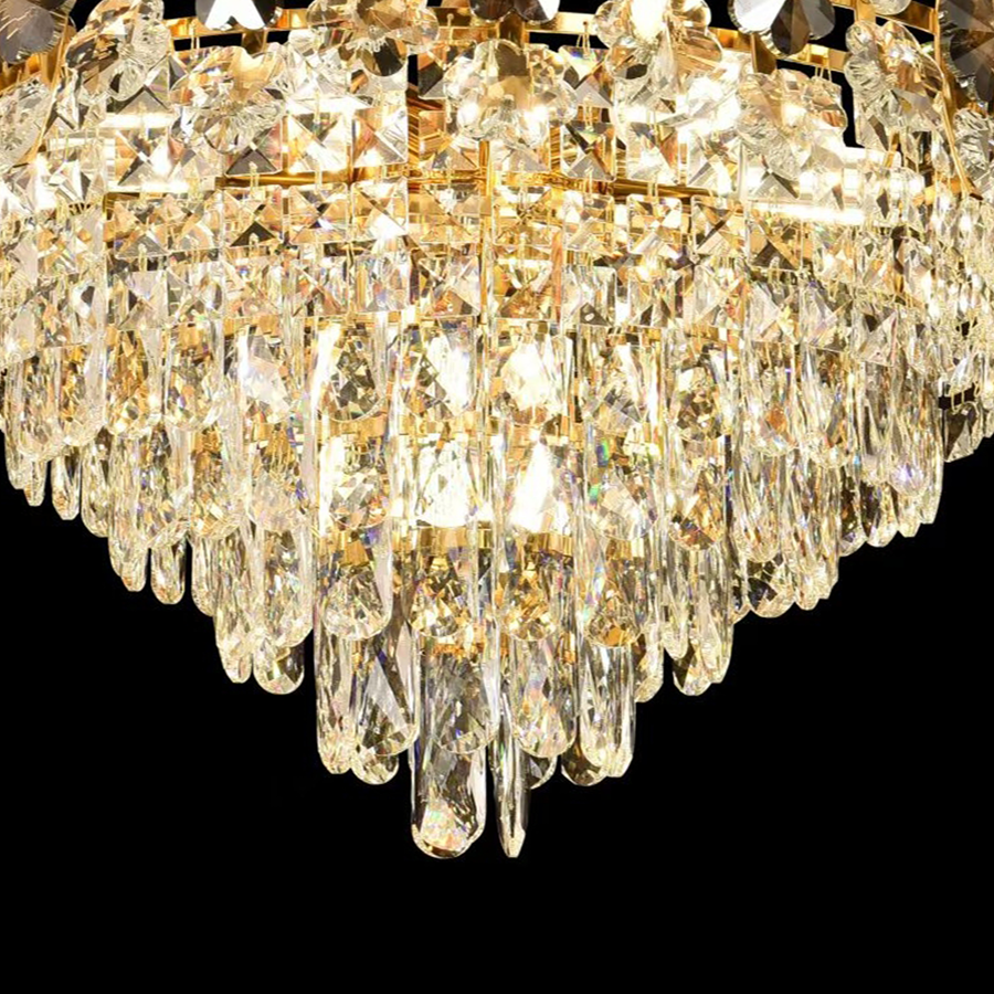 WINDSOR Eleganza Crystal Chandelier 6x E14, Diameter 49cm, Shiny Gold, Adjustable Height