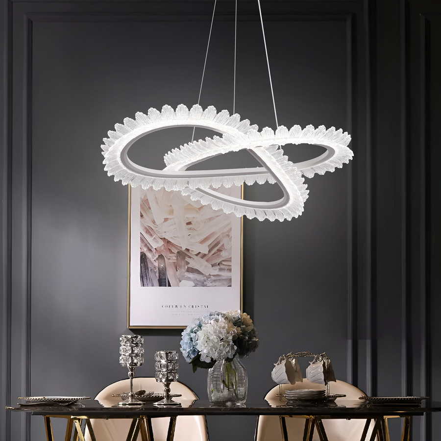 Luminis PRISM LED Chandelier, Crystal and Metal, 4 Circles, Dimmable, Adjustable Height, Cold/Warm/Neutral Light, Luxurious Lighting