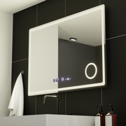 Mirror LED rectangular 90x60cm Bellezza Riflesso Puro Motionglow Marcello Dismantic Clock Defrosting System