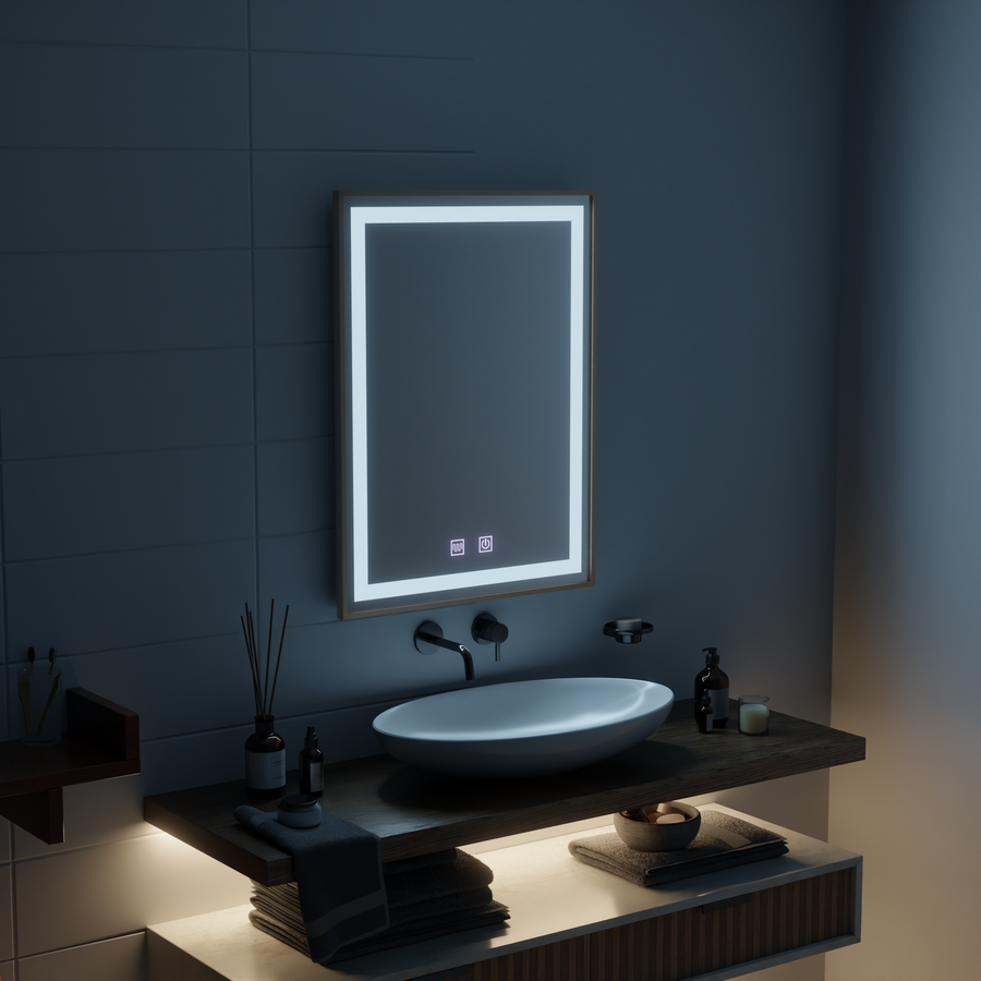Kariri Touch LED Mirror, 60x80 cm, Defog function, Rose Gold Brushed Frame