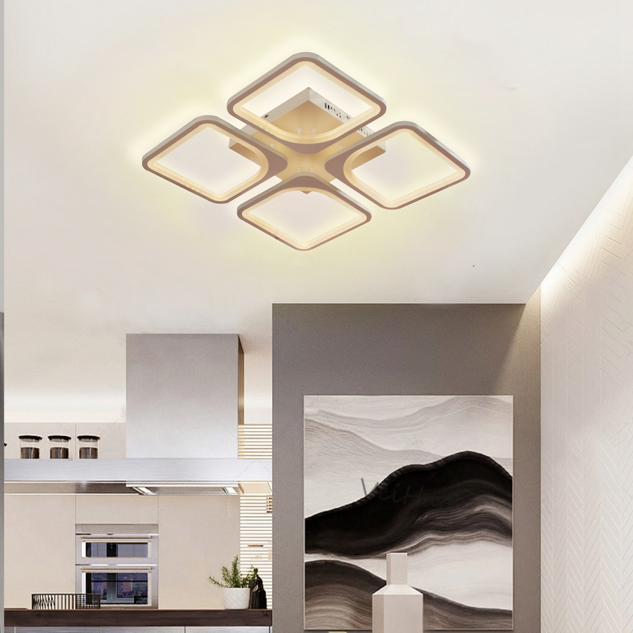 LED chandelier with remote control ZOE 52W, 4 Squares, Cold/Warm/Neutral light, Dimmable, White