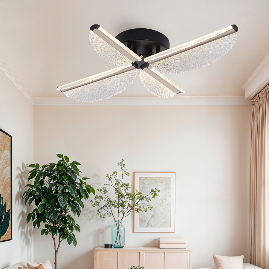 LED Chandelier with Remote Control TULLIO 45W, 4 Petals, Cold/Warm/Neutral light, Dimmable, Black