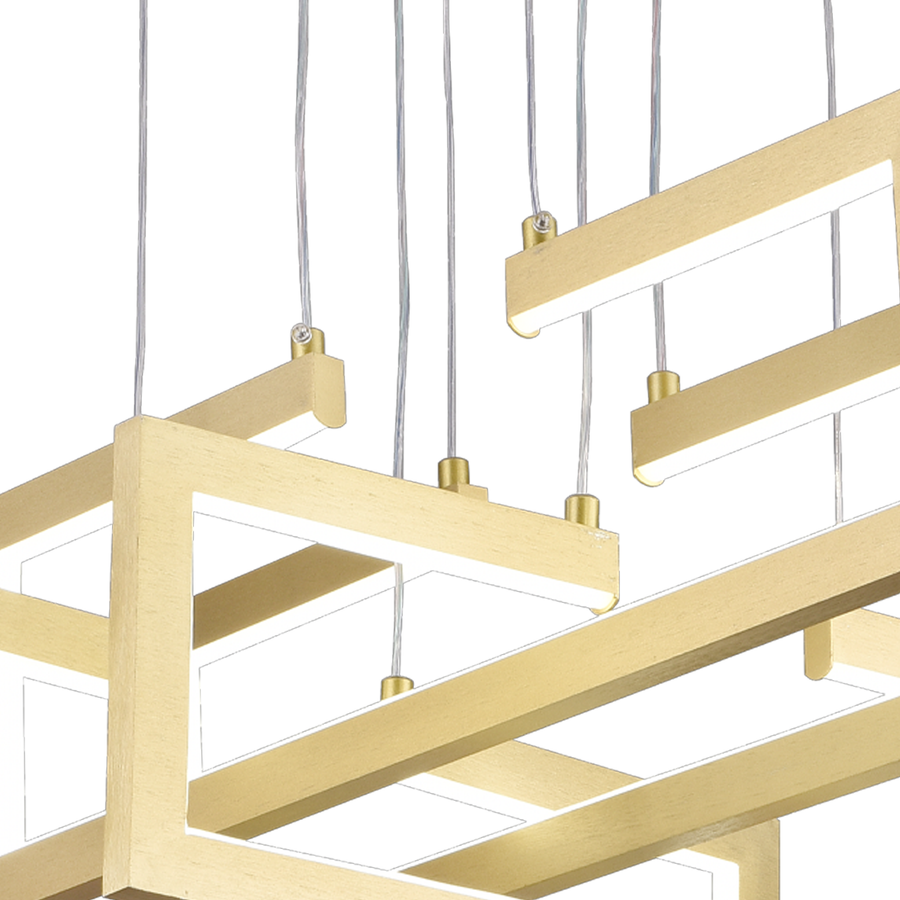 LED chandelier with remote control, Suspended 98W, 4 Elements, Cold/Warm/Neutral light, Dimmable, Adjustable height, Gold