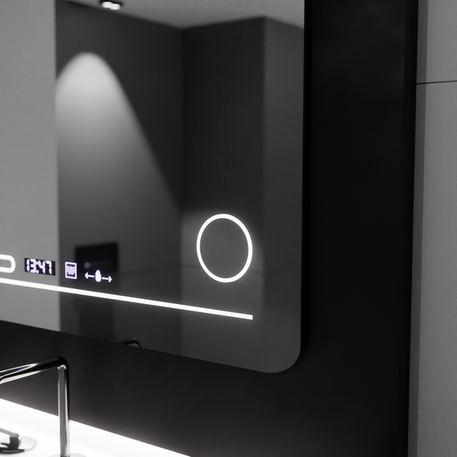 The rectangular LED mirror 80x60cm Fortaleza MotionGlow Marcello Defrosting System Thermometer and Cosmetic Wolf Clock