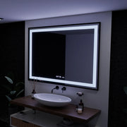 Rectangular LED Mirror, 100x70cm, Verite Majeste Noir Motion Glow Marcello, Demister System, Clock & Thermometer, Dimmable