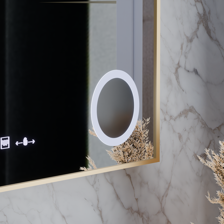 LED Mirror Sensor MotionGlow Rosalia 80x60 cm Warm/Cold/Neutral Light Dimmable Demister System Thermometer Clock Marcello Funghi Collection