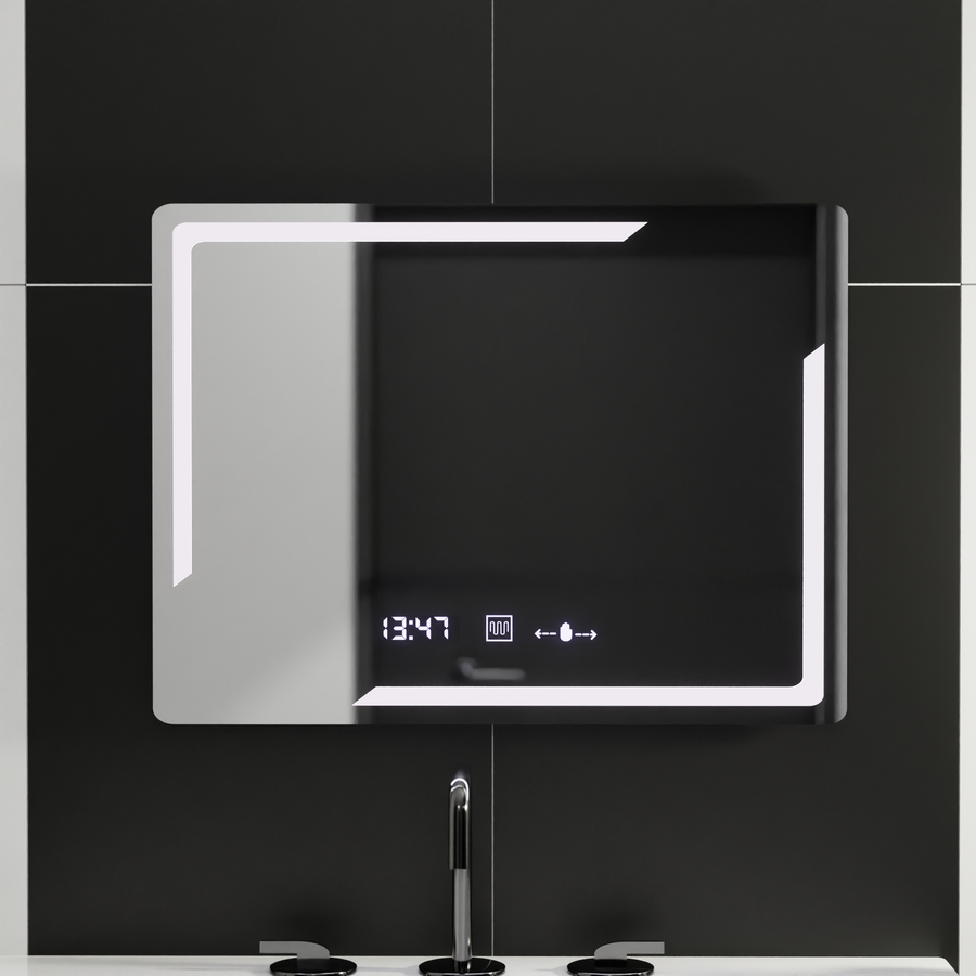 Rectangular LED mirror, 80x60cm, Rayonnement MotionGlow Marcello, Demister System, Clock & Thermometer, Dimmable