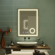 Manfred Touch LED Mirror Defog System, Clock and Temperature 60x80 cm Cosmetic Magnifier