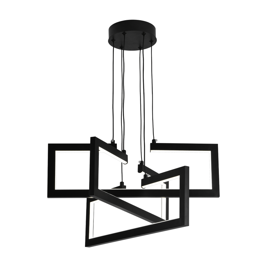 LED chandelier with remote control, Suspended 73W, 3 Elements, Cold/Warm/Neutral light, Dimmable, Adjustable height, Black