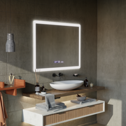 Rectangular LED Mirror 50x70cm Zampa Sensor Motionglow Marcello Clock Defrition System & Dimable Thermometer