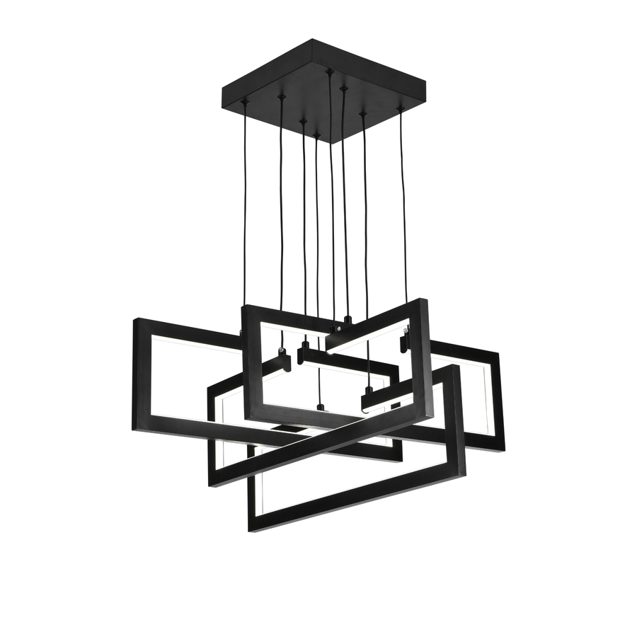 LED chandelier with remote control, Suspended 98W, 4 Elements, Cold/Warm/Neutral light, Dimmable, Adjustable height, Black