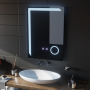 Manfred Touch LED Mirror Defog System, Clock and Temperature 60x80 cm Cosmetic Magnifier