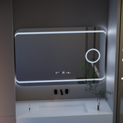 Rectangular LED mirror, 120x80cm, Definition MotionGlow Marcello, Demisting System, Clock & Thermometer, Cosmetic Magnifier, Dimable