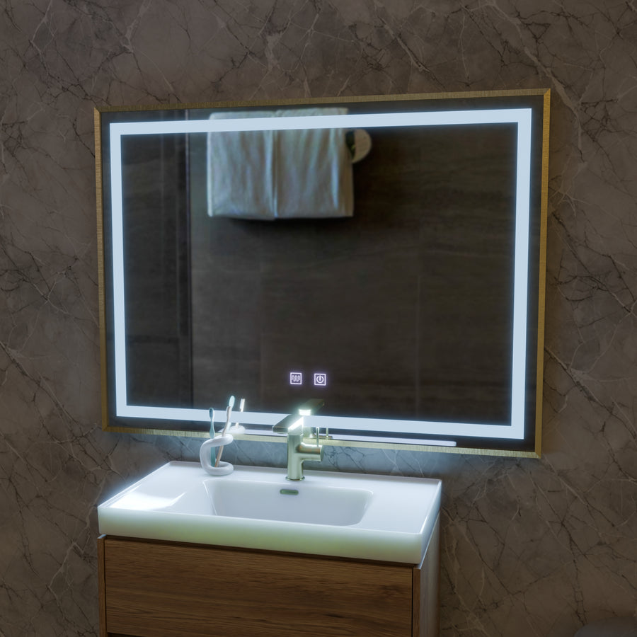 Kariri Touch LED Mirror, 80x60 cm, Defog function, Gold Rose Brushed Frame