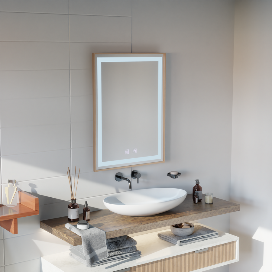 Kariri Touch LED Mirror, 60x80 cm, Defog function, Rose Gold Brushed Frame