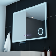 Mirror LED rectangular 90x60cm Bellezza Riflesso Puro Motionglow Marcello Dismantic Clock Defrosting System