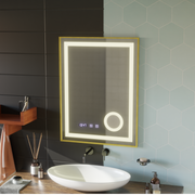 Stefan Touch LED Mirror with Defog System, Clock and Temperature 60x80 cm Brushed Gold Frame Cosmetic Magnifier