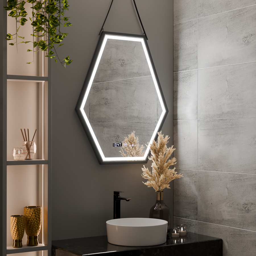 Rectangular LED mirror 120x80cm Motionglow sensor Marcello Dismantic Clock Defrosting System