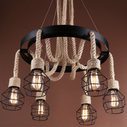 Wheel Chandelier, 3*E27, Brown, Metal and Rope