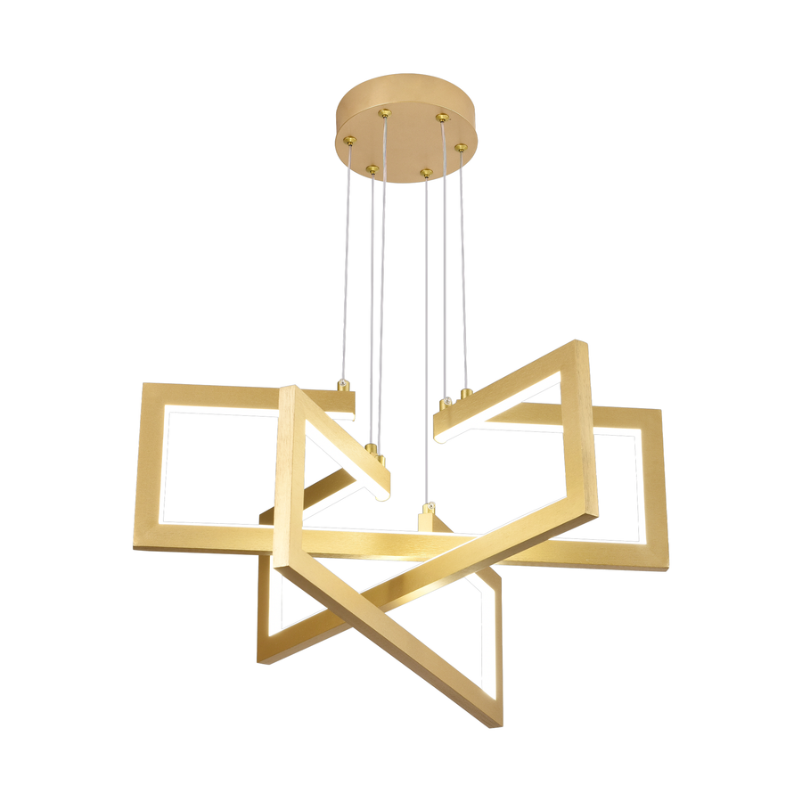LED chandelier with remote control, Suspended 73W, 3 Elements, Cold/Warm/Neutral light, Dimmable, Adjustable height, Gold