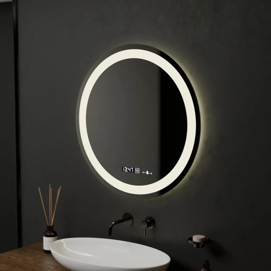 LED Round Mirror, 60cm, Celeste MotionGlow Marcello, Demister System, Clock & Thermometer, Dimmable