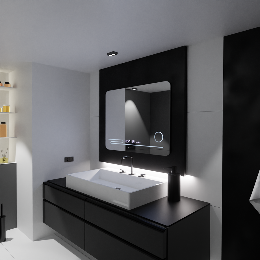 The rectangular LED mirror 80x60cm Fortaleza MotionGlow Marcello Defrosting System Thermometer and Cosmetic Wolf Clock