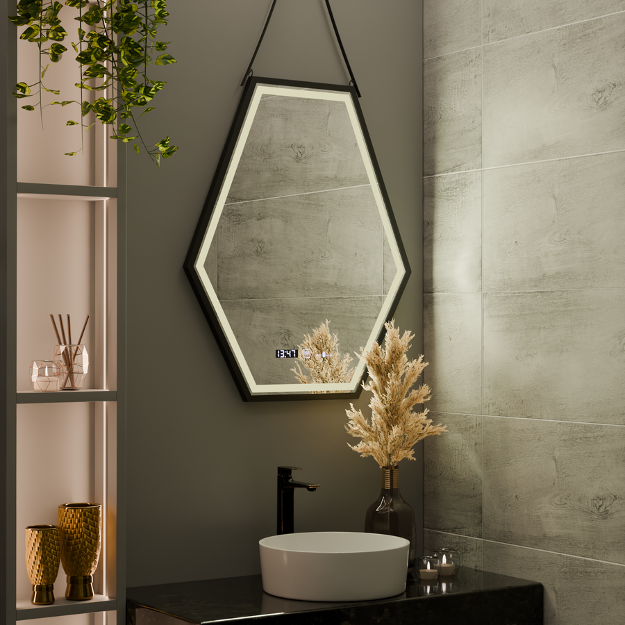 Rectangular LED mirror 120x80cm Motionglow sensor Marcello Dismantic Clock Defrosting System