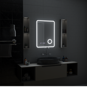 Ulrich Touch LED Mirror Defog System, Clock and Temperature 60x80 cm Brushed Black Frame Cosmetic Magnifier