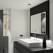 Rectangular LED mirror 120x80 Aura Riflesso Puro MotionGlow Marcello, Demister System, Thermometer and Clock, Dimmable