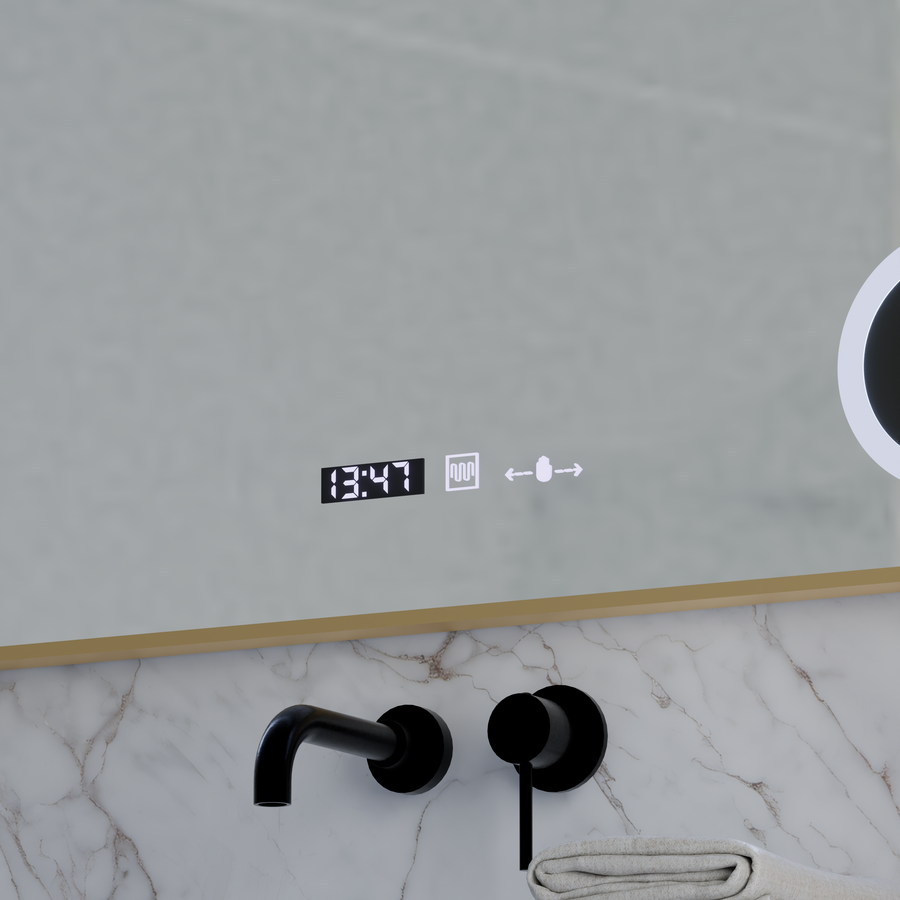 LED Mirror Sensor MotionGlow Rosalia 80x60 cm Warm/Cold/Neutral Light Dimmable Demister System Thermometer Clock Marcello Funghi Collection