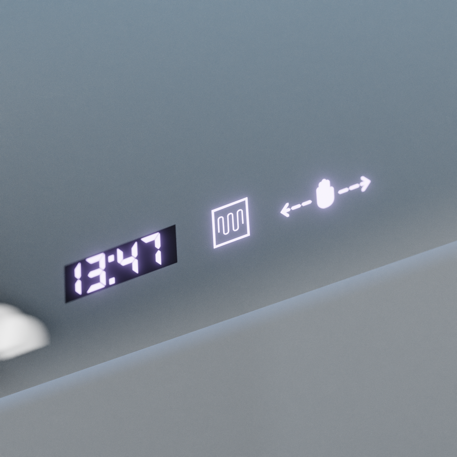 Rectangular LED Mirror, 100x65cm, Verite Royale Gold Motion Glow Marcello, Demister System, Clock & Thermometer, Dimmable