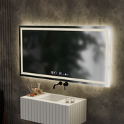 Rectangular LED Mirror 120x60cm Verite Motionglow Marcellow Dimable Clock Defrosting System