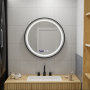 Mirror LED round 70cm Celesti Majesti Noir MotionGlow Marcello Clock Defrition System & Dimable Thermometer