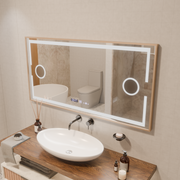 MotionGlow Sofia Sensor LED Mirror with Defog Function Thermometer Clock 110x65 cm Dimmable Warm/Cool/Neutral Light, Rose Gold Brushed Frame, Marcello Funghi Collection