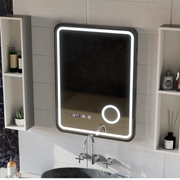 Ulrich Touch LED Mirror Defog System, Clock and Temperature 60x80 cm Brushed Black Frame Cosmetic Magnifier