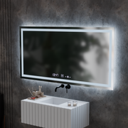 Rectangular LED Mirror 120x60cm Verite Motionglow Marcellow Dimable Clock Defrosting System