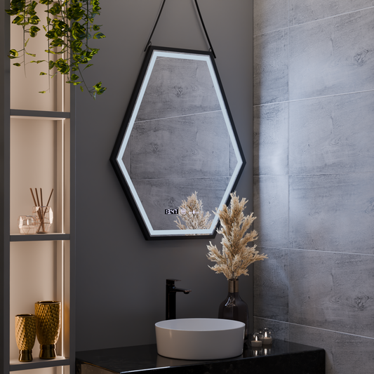 Rectangular LED mirror, 55x70cm, Marcello MotionGlow sensor, De-fogging system, Clock & Thermometer, Dimmable