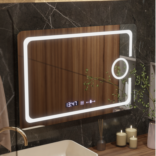 Rectangular LED Mirror, 120x80cm, Eclat MotionGlow Marcello, De-fogging System, Clock & Thermometer, Cosmetic Magnifier, Dimable Marcello Mirrors Default Title Alessandro Design