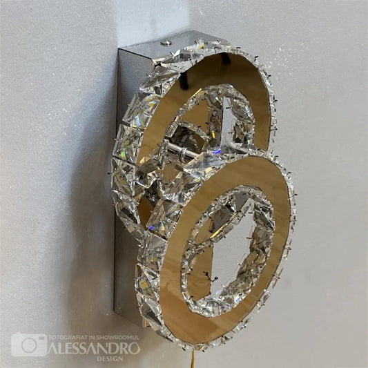 LED chandelier with JEFFERSON crystal 32W, 2 Circles, Cold/Warm/Neutral light, Shiny Chrome