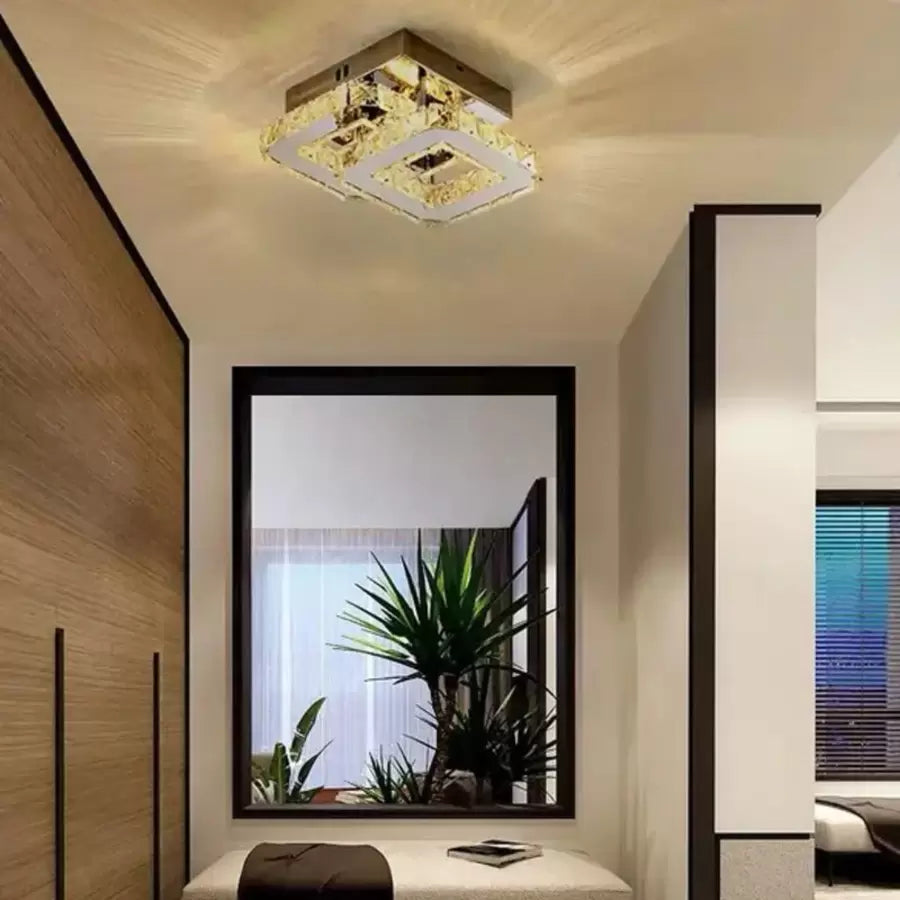 JEREMIAH 34W crystal LED chandelier, 2 Squares, Cold/Warm/Neutral light, Dimmable, Shiny Chrome