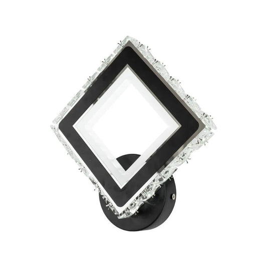 TERRANO LED Wall Lamp with Crystals, Square, 24W, Cold/Warm/Neutral Light, Black & Stainless Steel